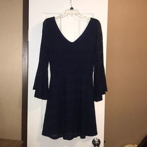 Navy blue Bell sleeve lace skater dress